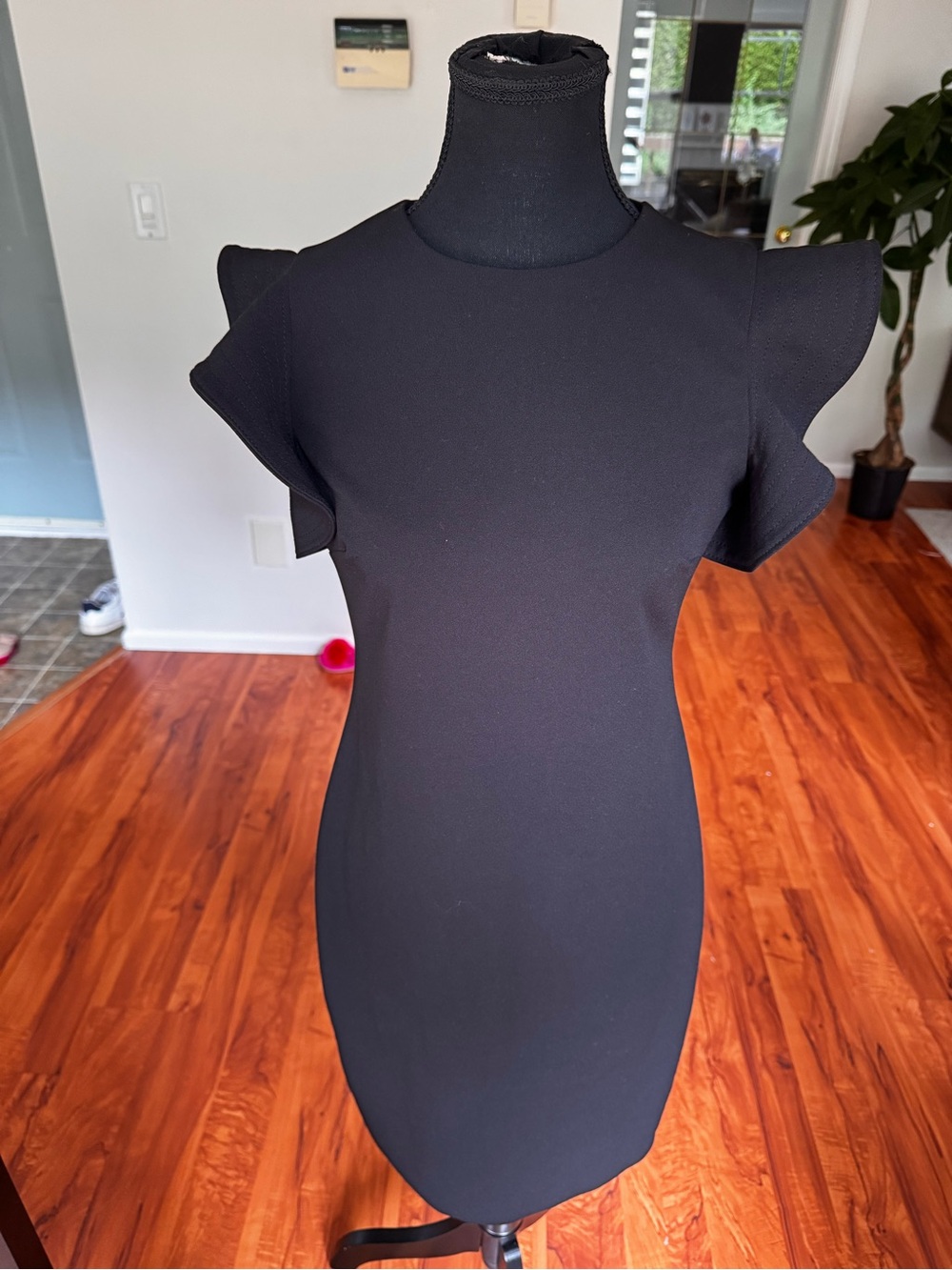 Calvin Klein Black Ruffle Sleeve Bodycon Mini Dress